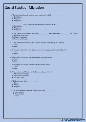 Social Studies - Migration