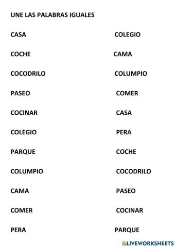 Asocia palabras iguales