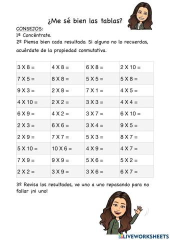 Tablas multiplicar