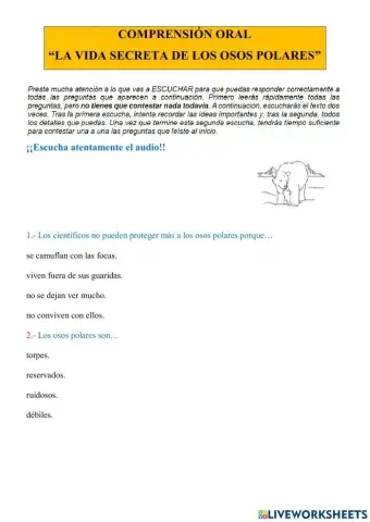 COMPRENSIÓN ORAL LA VIDA SECRETA DE LOS OSOS POLARES