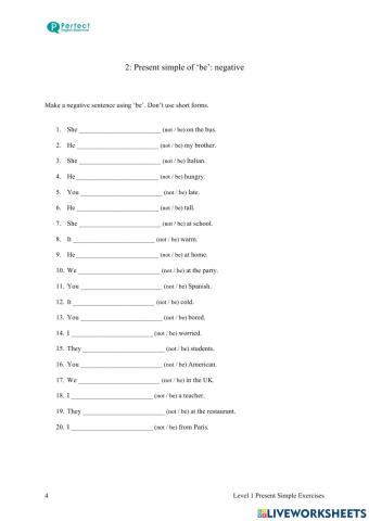 Simple present: Verb to be Negation