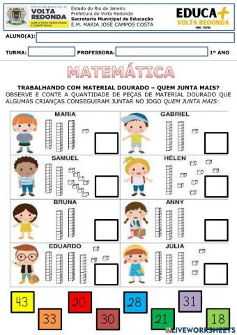 Material dourado 1º ano