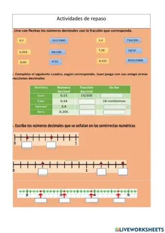 Números decimales en la semirrecta numérica