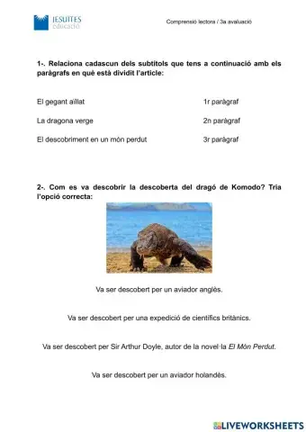 Lectura comprensiva català: El dragó de Komodo