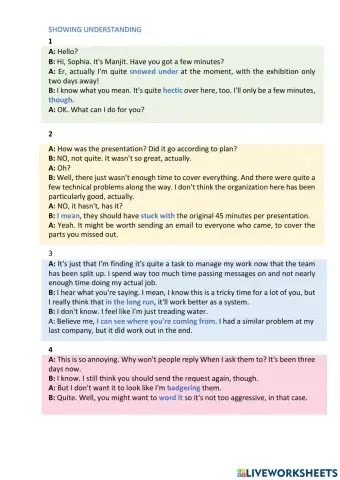 Showing understanding