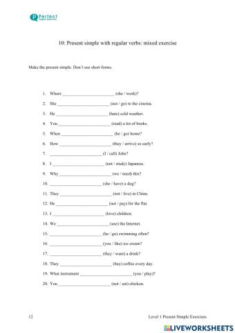 Simple present: Action verbs Mixed