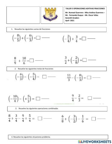 Racionales suma y resta de fracciones
