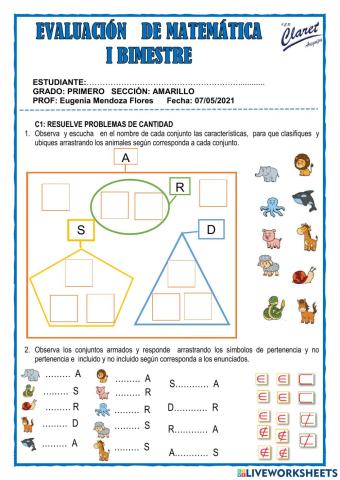 Evaluacion de matematica i bimestre