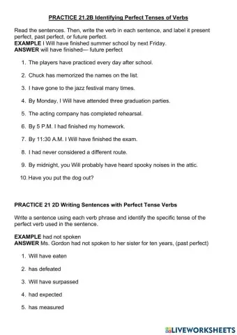 Identifying Perfect Tenses of Verbs