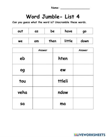 WOW - 10 Words - List  4 - Word Jumble
