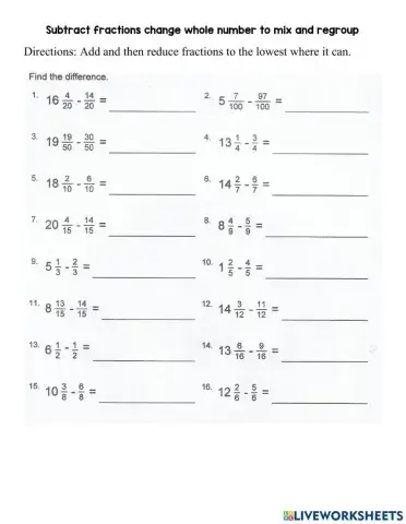 Subtracting mixed numbers with regrouping