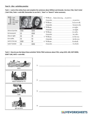 Year 8 - Like-Love-etc + ING + verb phrases