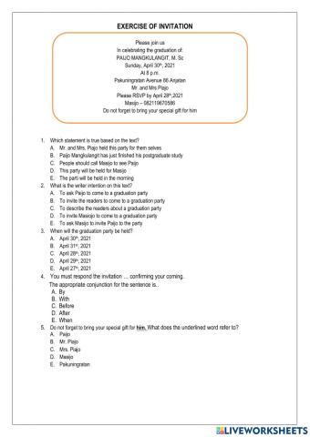 Exercise of Invitation