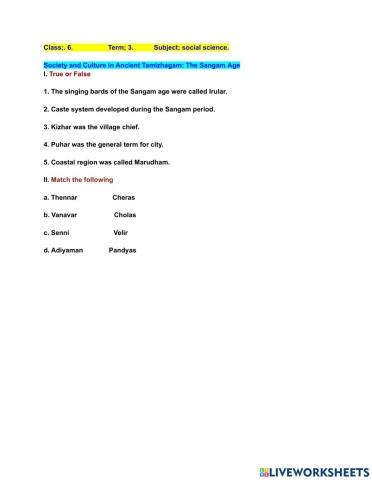 6 th social SANGAM AGE