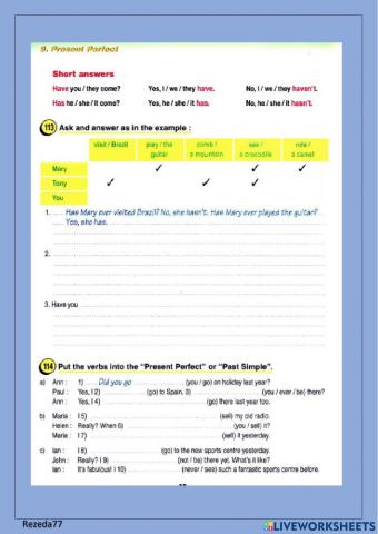Present Perfect Past Simple
