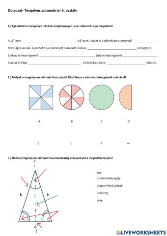 Dolgozat- Tengelyes szimmetria- 6. osztály
