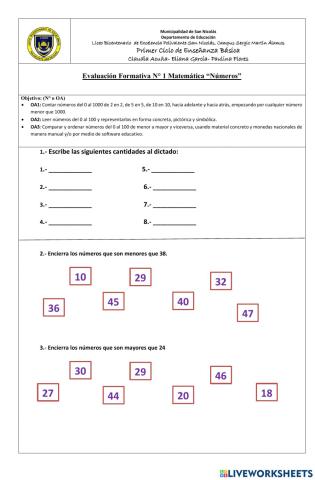 Prueba formativa Matemática