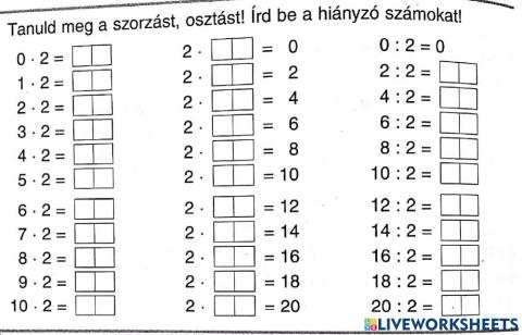 2-es szorzótábla gyakorlása