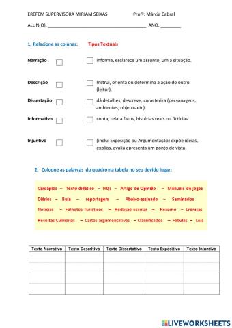 Tipos e Gêneros Textuais
