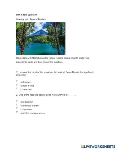 Listening quiz: Types of Tourism