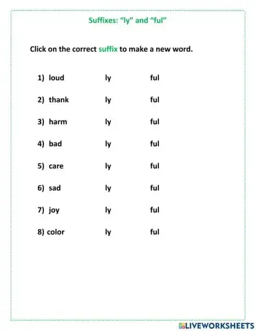 Suffix -ly- and -ful-