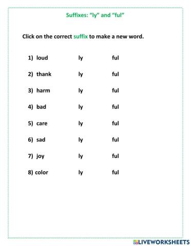 Suffix -ly- and -ful-
