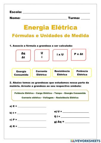 Energia Elétrica: Fórmulas e Unidades de Medida