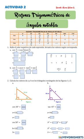 Razones trigonométricas de ángulos notables
