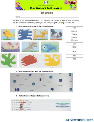 INGLÉS- Cuestionario examen 1T. Primer Grado CDC