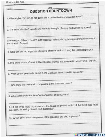 Classical Reading & Questions