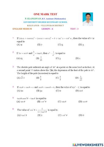 Class 10 Maths English Medium Lesson6 Test3