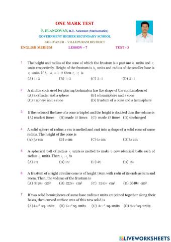 Class 10 Maths English Medium Lesson7 Test3