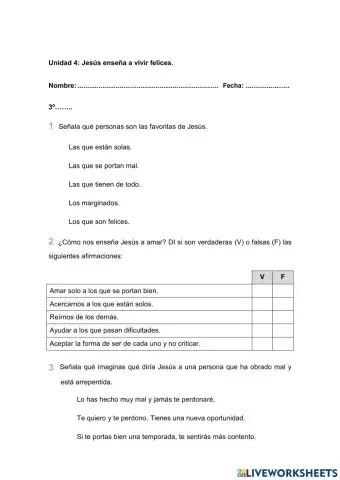 Evaluación Unidad 4 3º Primaria