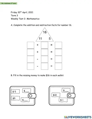Term 3 Weekly Test 2- Mathematics