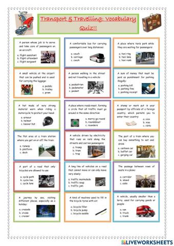 Transport and Travelling: Vocabulary Quiz