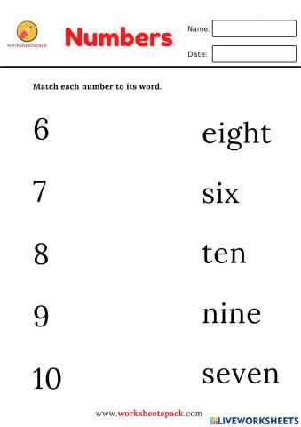 Match the numbers (6 to 10)