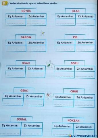 Eş-Zıt Anlamını Bul!!!
