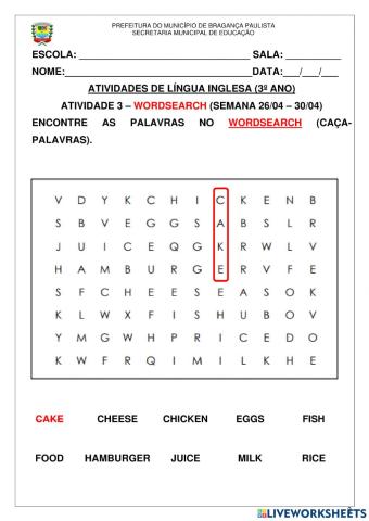 Food - wordsearch
