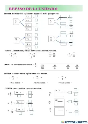 Fracciones equivalentes y números mixtos