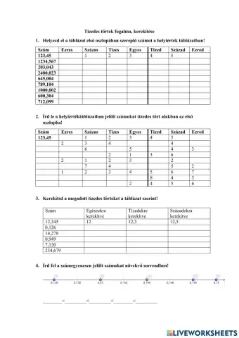 Tizedes törtek írása