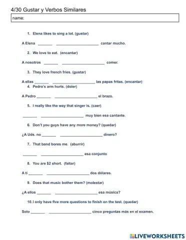 Gustar y Verbos Similares