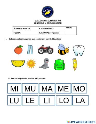 Evaluación consonante M,L