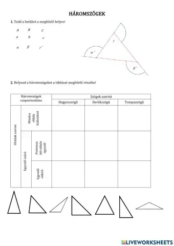 Háromszög: összefüggések, terület