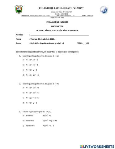 Evaluación de polinomios de segundo grado