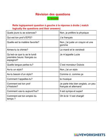 École : questions et réponses simples