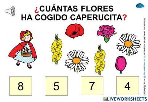 ¿Cuántas flores ha cogido Caperucita Roja?