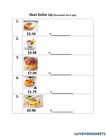 Dollar Up Worksheet