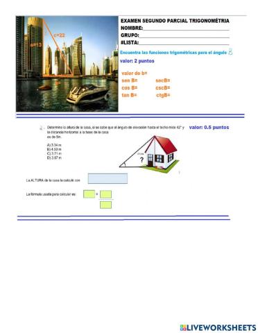 Examen trigonométria segundo parcial bachillerato