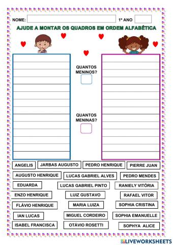 Ordem alfabética - LISTA NOMINAL