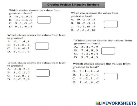 Ordering Positive - Negative Numbers